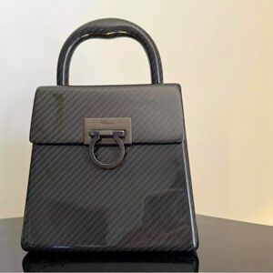 Auth. Salvatore Ferragamo DO-21 9746 Gancini Hand Bag Black Carbon 🌟 Limited Ed